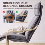 Fauteuil Salon, Fauteuil d'Appoint Rembourré en Lin avec Repose-Pieds, Assise Large, Bascule Douce, Dossier Haut, Gris