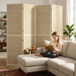 Paravent Interieur en Bambou 4 Panneaux 180x180cm, Séparateur de Pièce Pliable et Portable, Style Bohème, Bois Naturel