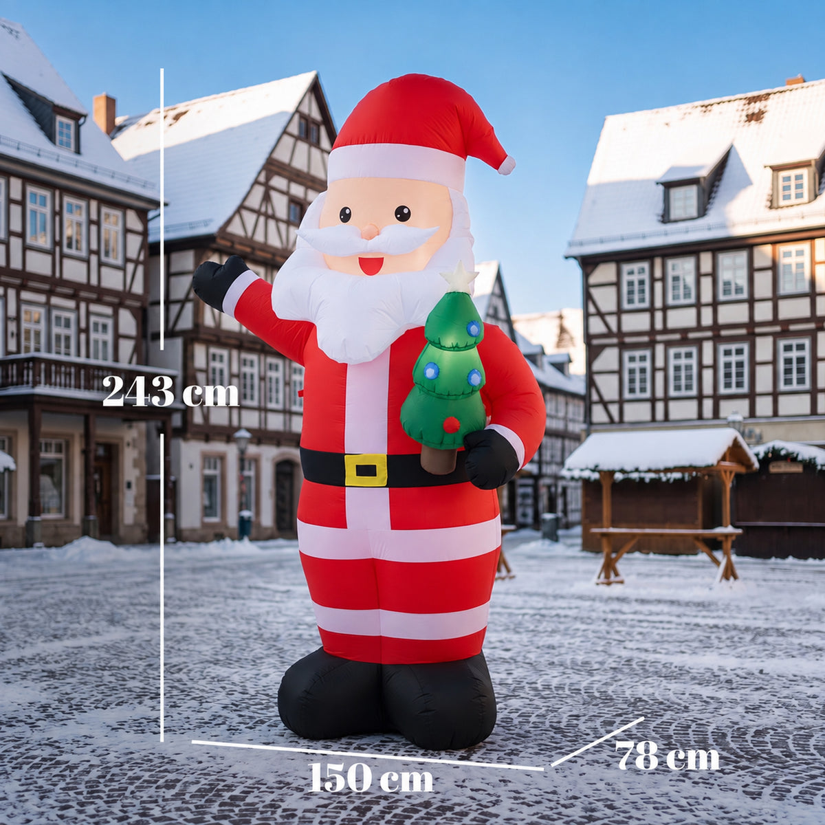 Père Noël Gonflable de 243 cm avec Lumières LED, Matériel Fixation et Souffleur, Intérieur et Extérieur, Rouge