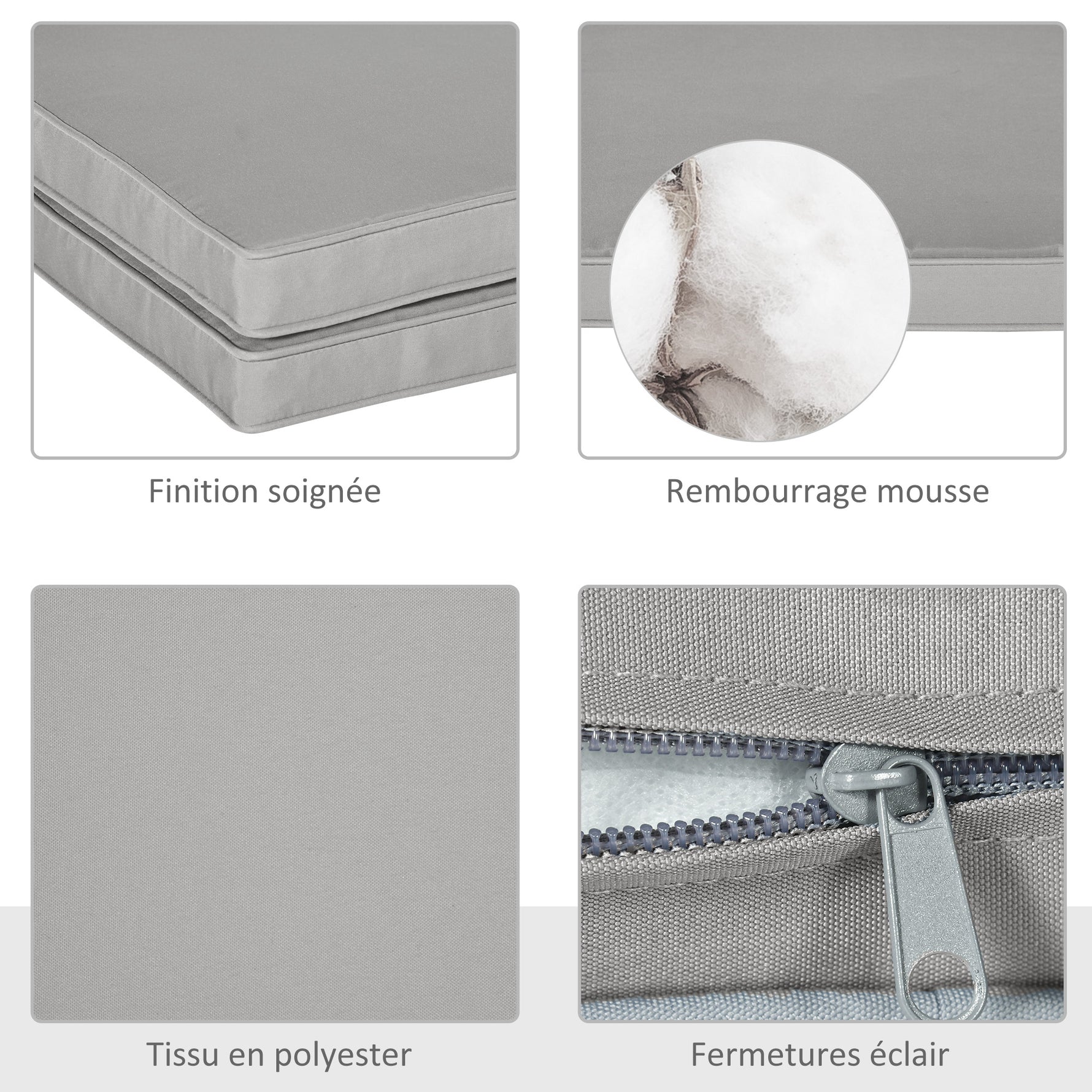 Lot de 2 Coussins de Chaise Fauteuil de Jardin Coussins d'assise déhoussables Rembourrage 5 cm Polyester Gris clair