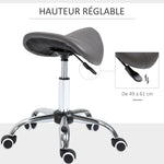 Kruk op wielen, massagekruk met in hoogte verstelbare zitting 49-61 cm en ergonomisch zadel, 360° draaibare werkstoel op wielen, voor massagesalon, tattoostudio, kliniek en spa, grijs