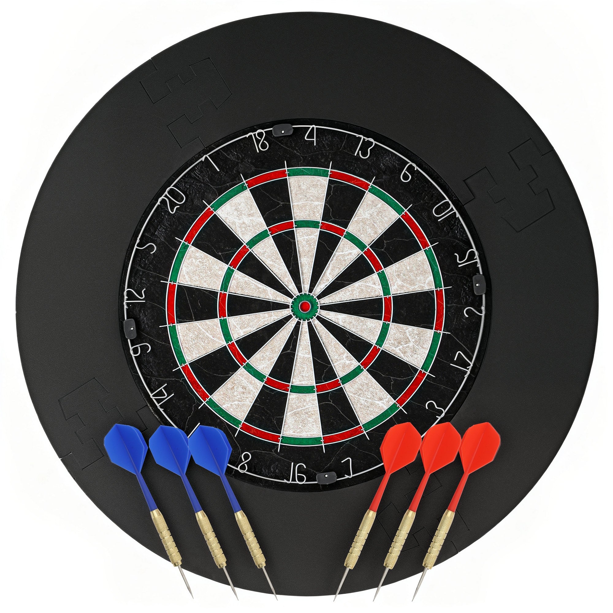 Professionelle Sisal-Dartscheibe mit EVA-Schutzring und 6 Steeldarts, Ø71,5x3,8cm, Schwarz