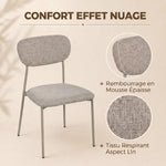 Lot de 2 chaises de salle à manger modernes, chaises de cuisine empilables en tissu effet lin, marron clair