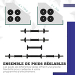 Haltères 2 en 1 réglables, haltères libres avec poignées antidérapantes, 15KG - Barres incluses
