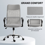 Fauteuil de bureau manager dossier ergonomique hauteur assise réglable pivotant tissu maille 63x65x119109-119cm gris
