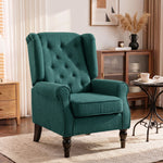 Gecapitonneerde salonfauteuil met brede zitting, houten poten, klassieke stijl, hoog comfort, 74 x 86 x 102 cm, groen