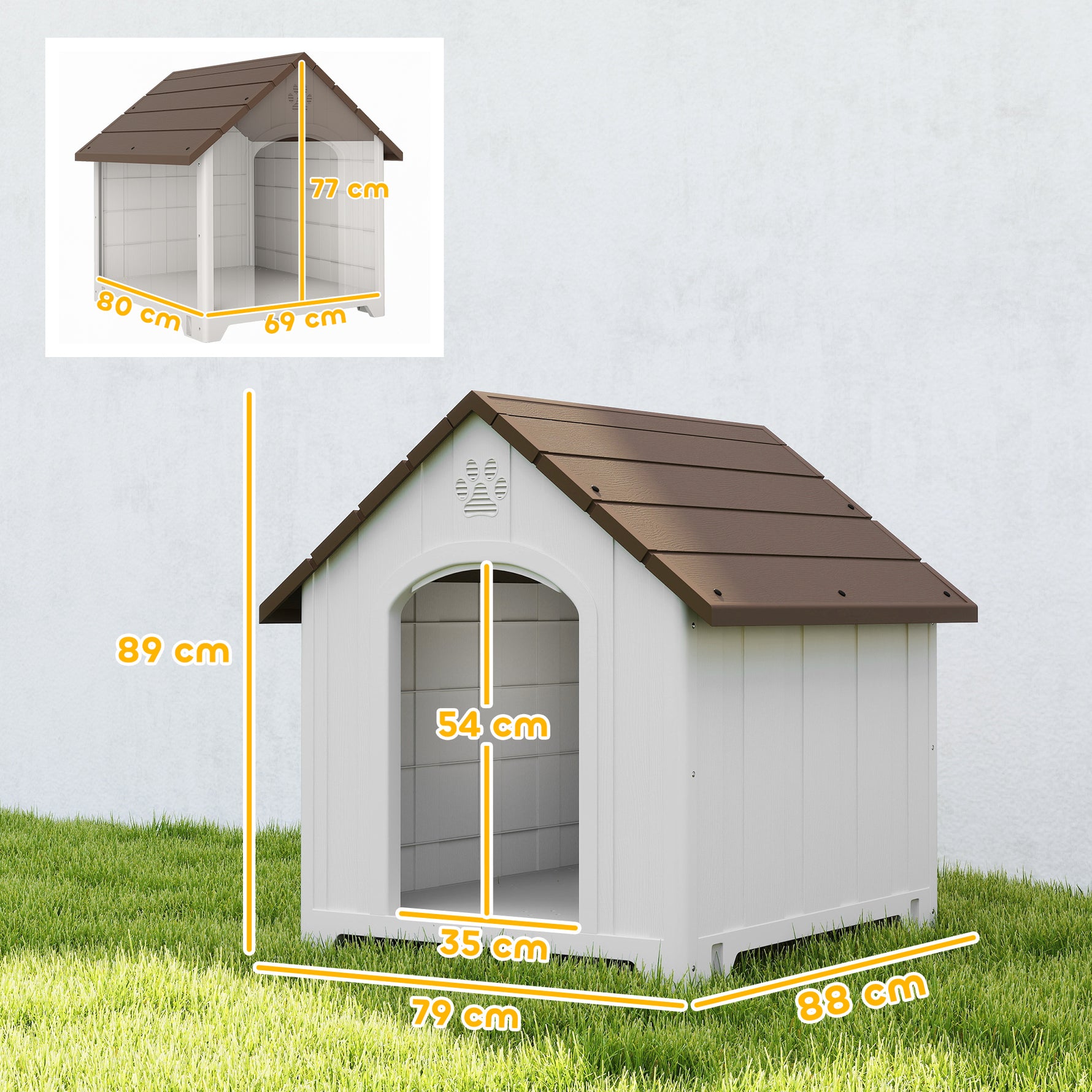 Niche pour chien extérieur, maison chien en polypropylène imperméable, ventilé, plancher surélevé, gris clair