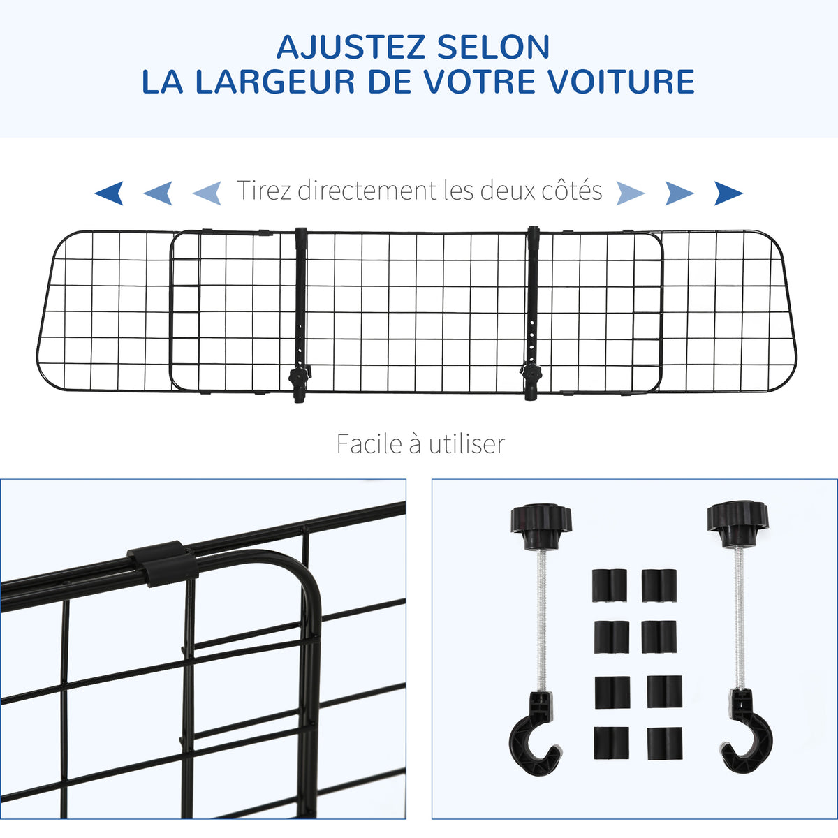 Grille de séparation voiture universelle pour chien, barrière de protection adaptée aux SUV et aux sièges auto, largeur réglable sans outils, installation facile, noir