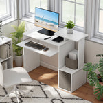 Bureau Informatique multimédia étagères Tablette Clavier Panier Gris Panneaux Particules Blanc