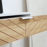 Table Console Industriel 2 tiroirs Aspect Bois de chêne sculpté Motif à Chevrons piètement métal Blanc