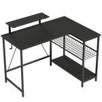 Bureau gaming réversible, bureau gaming d'angle, support pour écran, étagère en maille réglable, 114,5x82x91,5cm, noir