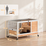 Clapier lapin intérieur clapier pour cochon d'inde en bois avec toit ouvrant et roulettes 90 x 53 x 59 cm jaune et blanc