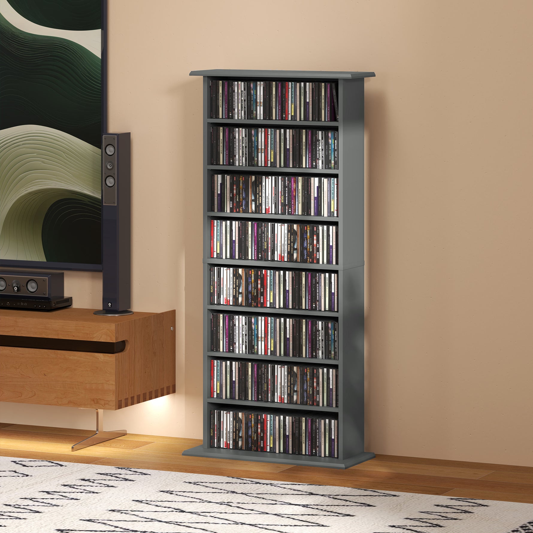 Rangements pour CD et DVD avec 8 compartiments et 6 étagères réglables, capacité max. 360 CD/185 DVD et Blu-ray, gris