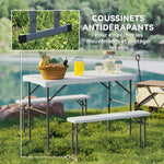 Ensemble table pliante et bancs de pique-nique 113 cm avec poignées de transport, table et banc pliable gris clair blanc