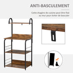 Étagère de cuisine, étagère micro-onde 3 étagères plateau crochets châssis acier 60 x 40 x 125 cm effet bois d'acajou
