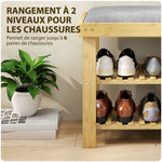 Banc à chaussures en bambou, étagère à chaussures à 3 niveaux, style scandinave, 60 x 29 x 49 cm, gris et bois naturel