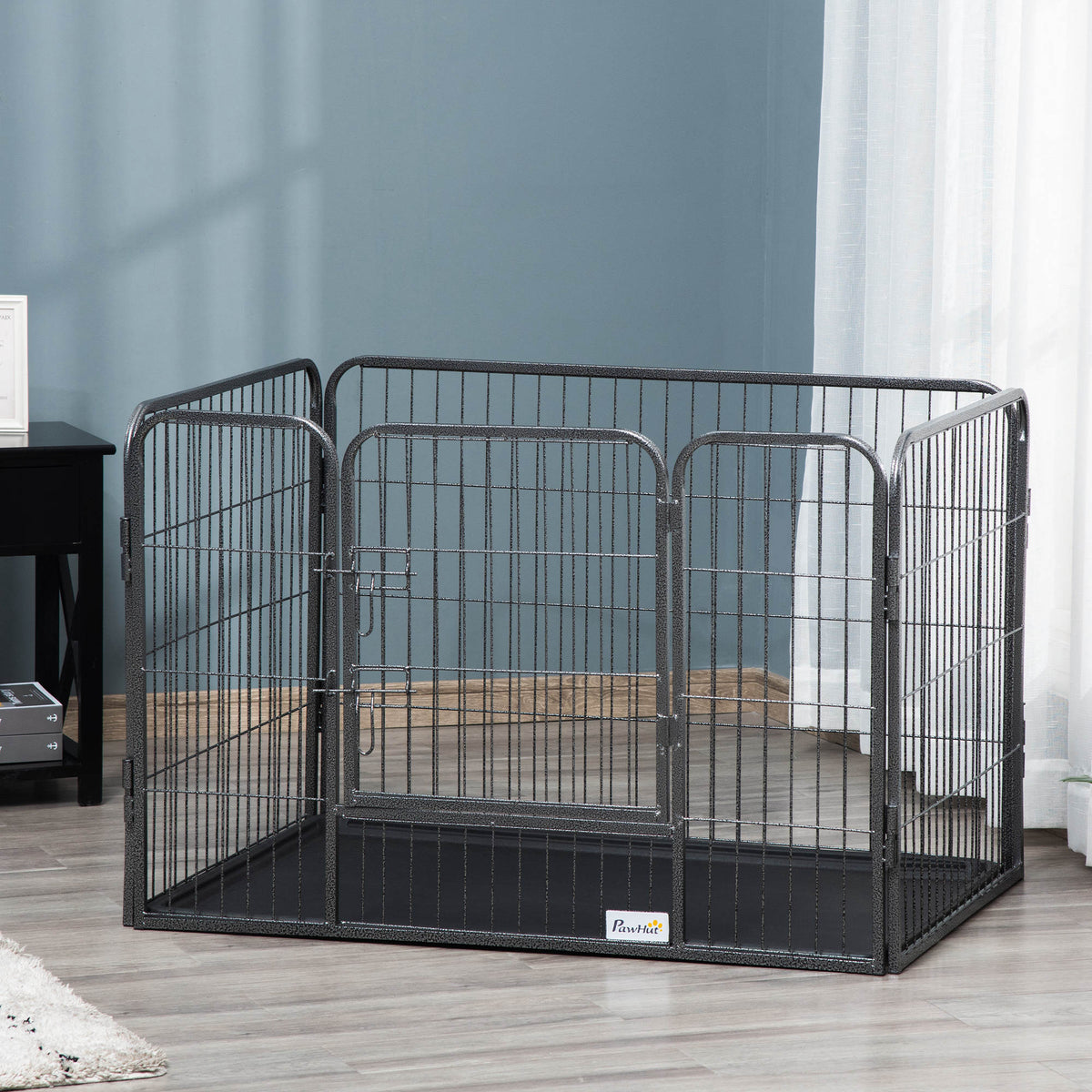 Enclos parc pour chien 4 panneaux en métal grillagé avec Porte Verrouillable, dim. 109L x 74l x 71H cm