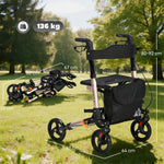 Déambulateur 4 Roues Pliable en Aluminium, Hauteur Réglable 6 Positions, Freins Doubles, Rangement, 64x67x92cm, Doré