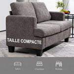 Canapé 2 places 120 cm avec coussins de dossier amovibles, tissu chenille pour salon, chambre, bureau, gris foncé