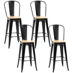 Lot de 4 tabourets de Bar Industriel avec Dossier Repose-Pied Hauteur Assise 76 cm métal noir Panneaux Multicouches Imitation Bois Clair