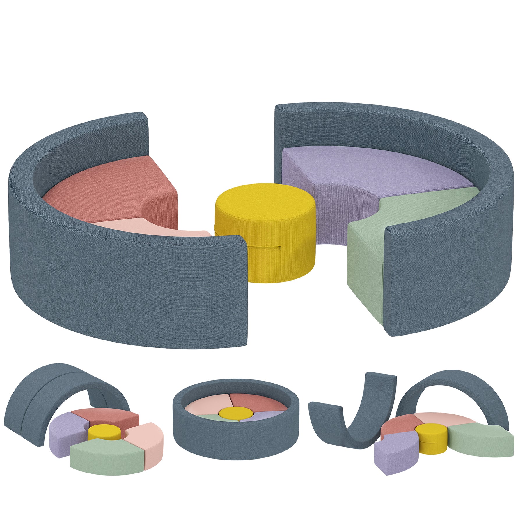 Parcours motricité bébé module motricité bébé 7 pièces avec housse lavable 107 x 107 x 30 cm multicolore
