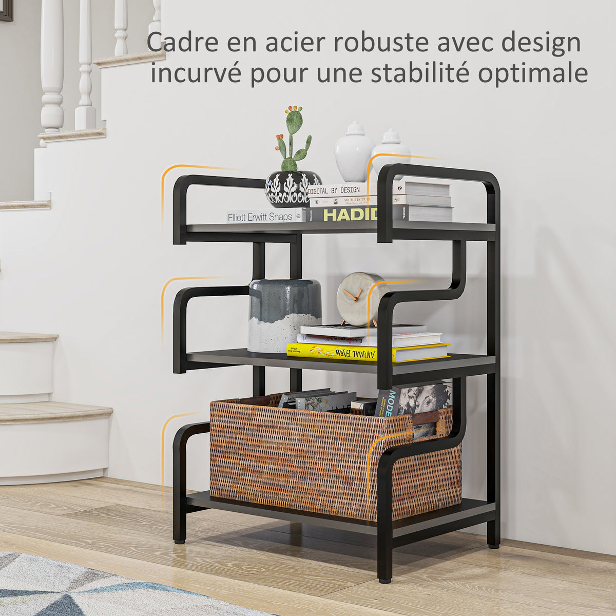 Étagère de rangement à 3 niveaux étagère en métal design industriel structure en acier 55 x 40 x 77 cm Noir