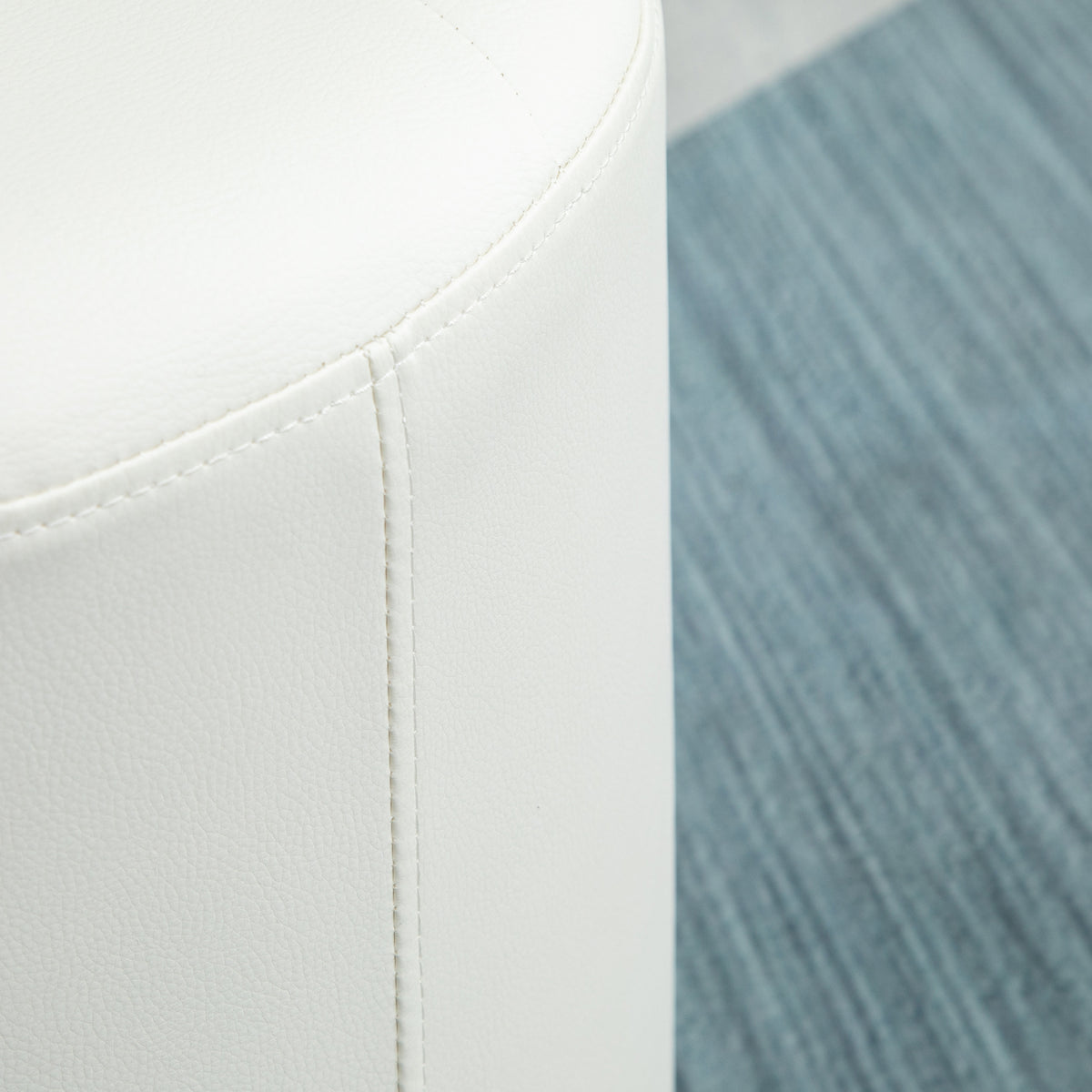 Repose pied salon pivotant à 360°, ottoman rond rembourré en PU avec base en acier, Ø 45,5 x 44,5 cm, blanc