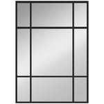 Miroir mural verrière rectangulaire style fenêtre, horizontal ou vertical avec 4 crochets, en métal noir - 50x70 cm