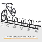 Râtelier 6 vélos range-vélos support de rangement pneu 65 mm sol ou mural pour VTT enfants BMX 179 x 33 x 27 cm acier noir