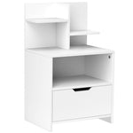 Comodino con cassetto, nicchia e ripiani portaoggetti effetto legno 45 x 35 x 73 cm bianco