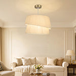 Suspension Luminaire Élégante à Double Abat-Jour, Rosace Dorée, Câble Réglable, Ampoule Non Incluse E14 40 W, Blanc