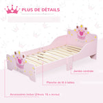 Lit Enfant 140 x 70 cm - lit d'enfant Design Princesse Motif Couronne - sommier à Lattes Inclus - MDF Contre-plaqué Rose