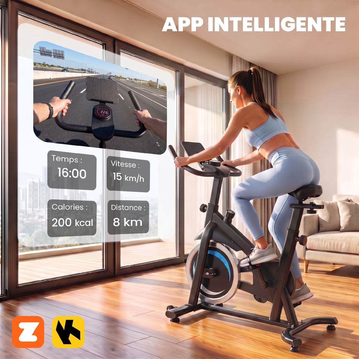 Cyclette da Spinning Connessa con App Zwift e Kinomap Magnetica Silenziosa Schermo LCD 98 x 57 x 120 cm Nero