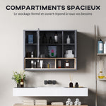 Meuble salle de bain avec miroir, armoire toilettes murale avec placards à 3 portes et 8 compartiments, gris