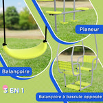 3 en 1 balançoire portique enfant avec 2 face à face et 1 siège de balançoire charge max. 225 kg vert
