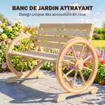 Banc de Jardin banc 3 places en bois Style Rustique Chic accoudoirs Roues Charette Bois Sapin effet bois naturel