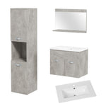 Ensemble de Meubles de Salle de Bain 4 Pièces, Mural, avec Miroir, Meuble sous Vasque, Lavabo et Armoire Haute, gris