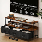 Meuble TV, meuble télé pour téléviseur jusqu'à 55 pouces avec 3 tiroirs et pieds en acier 120 x 29 x 56 cm brun rustique