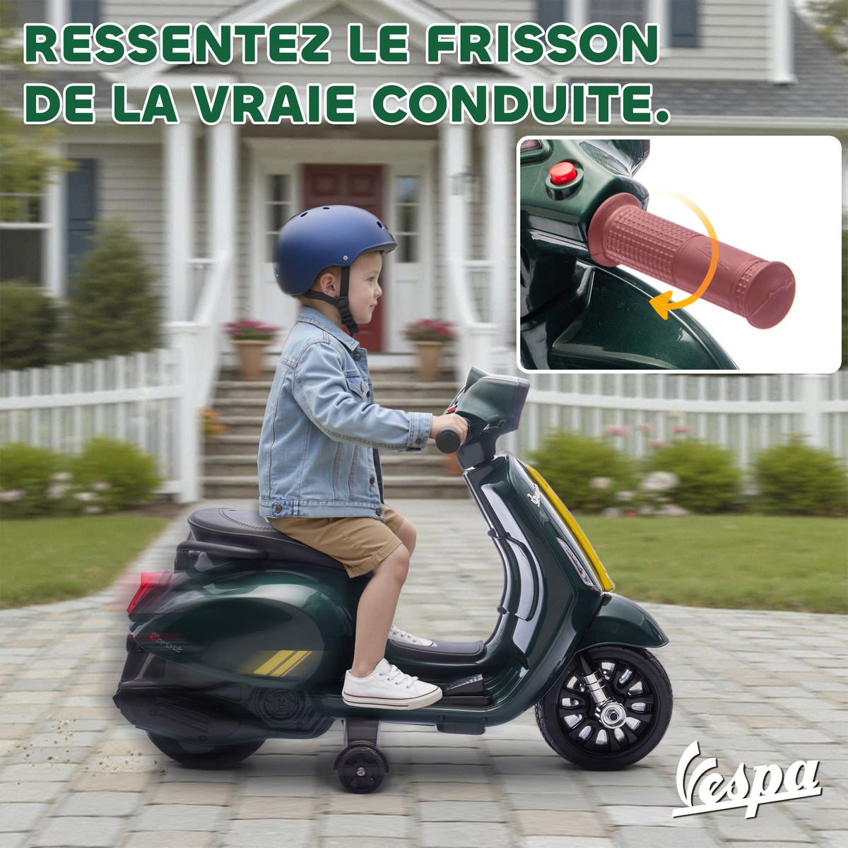 Moto électrique enfants 6 V, voiture électrique enfants avec Roues d'Apprentissage, 2-4 Ans, 71 x 37 x 52 cm, vert foncé