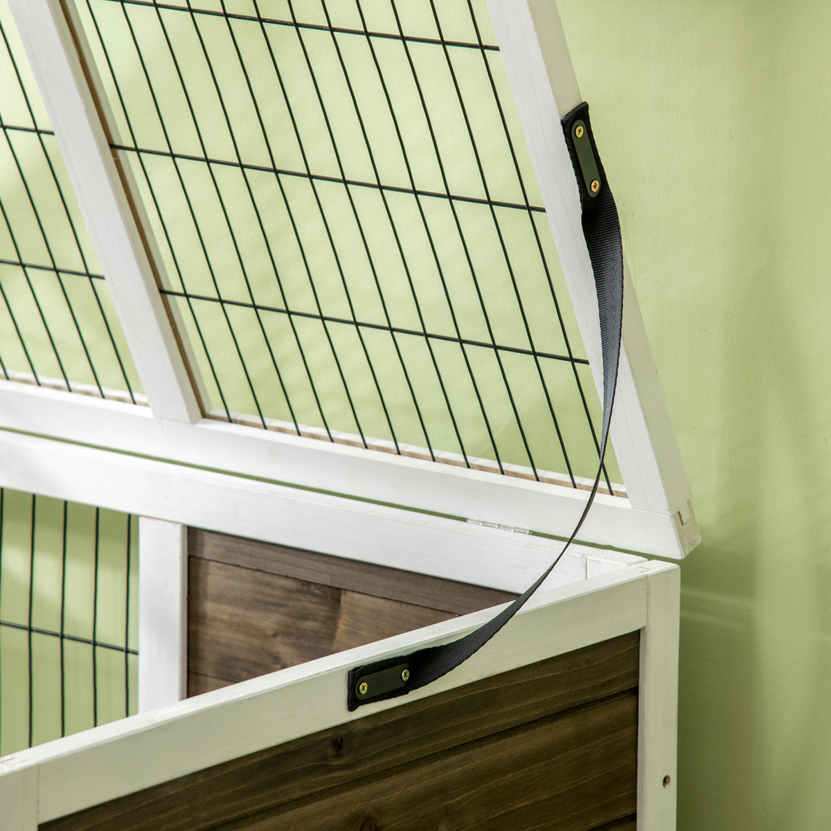Clapier à lapins cage lapin intérieur, avec bac amovible, 2 portes verrouillables, échelle, 90 x 53 x 87 cm, café