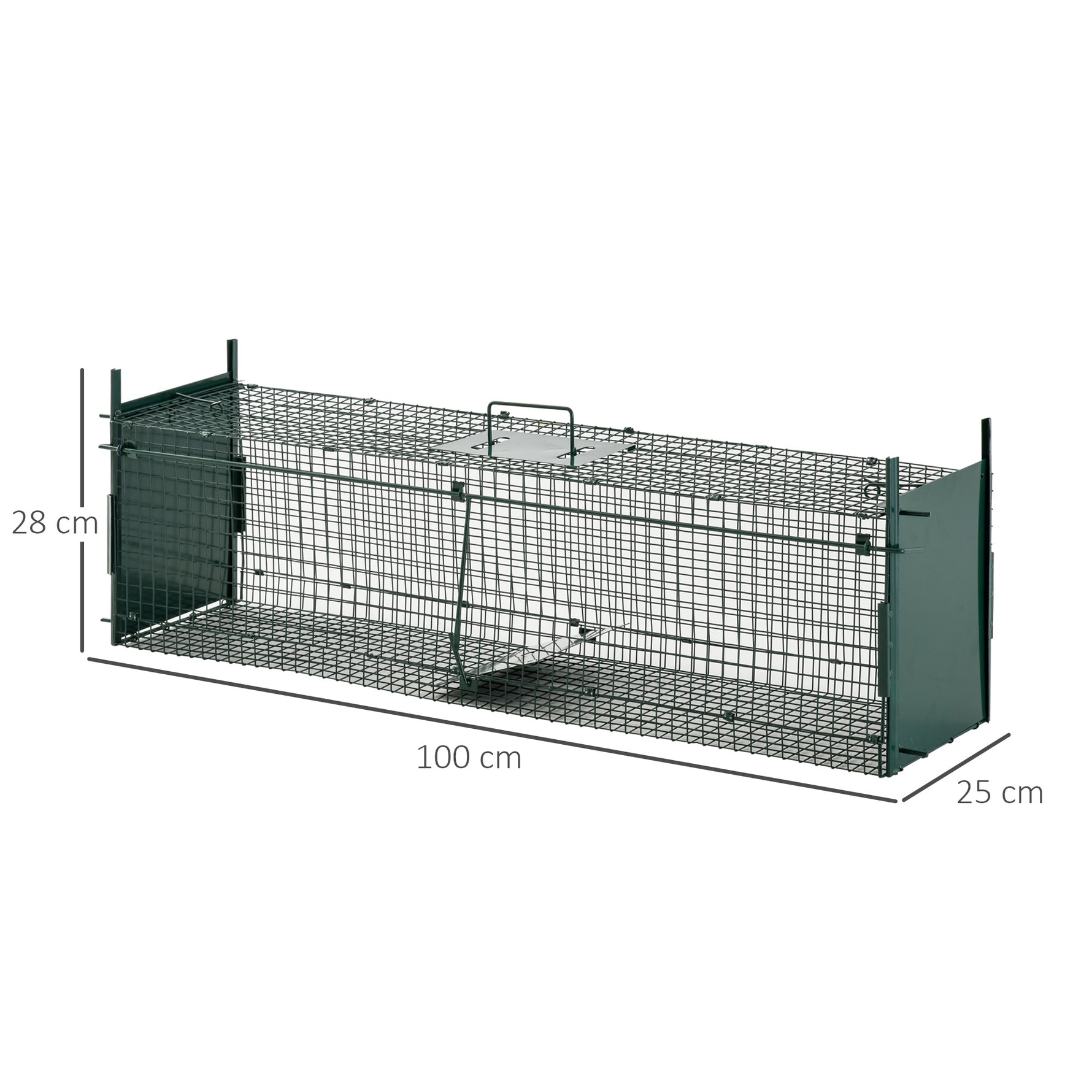 Piège Vivant Cage Attrape 100 x 25 x 28 cm Piège Fouine pour Martres, Rats, Souris - 2 entrées + poignée - métal vert