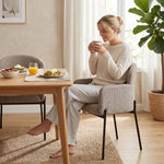 Fauteuil Salon, Fauteuil d'Appoint Rembourré en Chenille avec Dossier Courbé et Accoudoirs, Pieds en Métal, Marron Clair