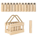 Jeu de quilles finlandaises, jeu de plein air en bois de pin 12 quilles 1 bâton 1 boîte de transport effet bois naturel