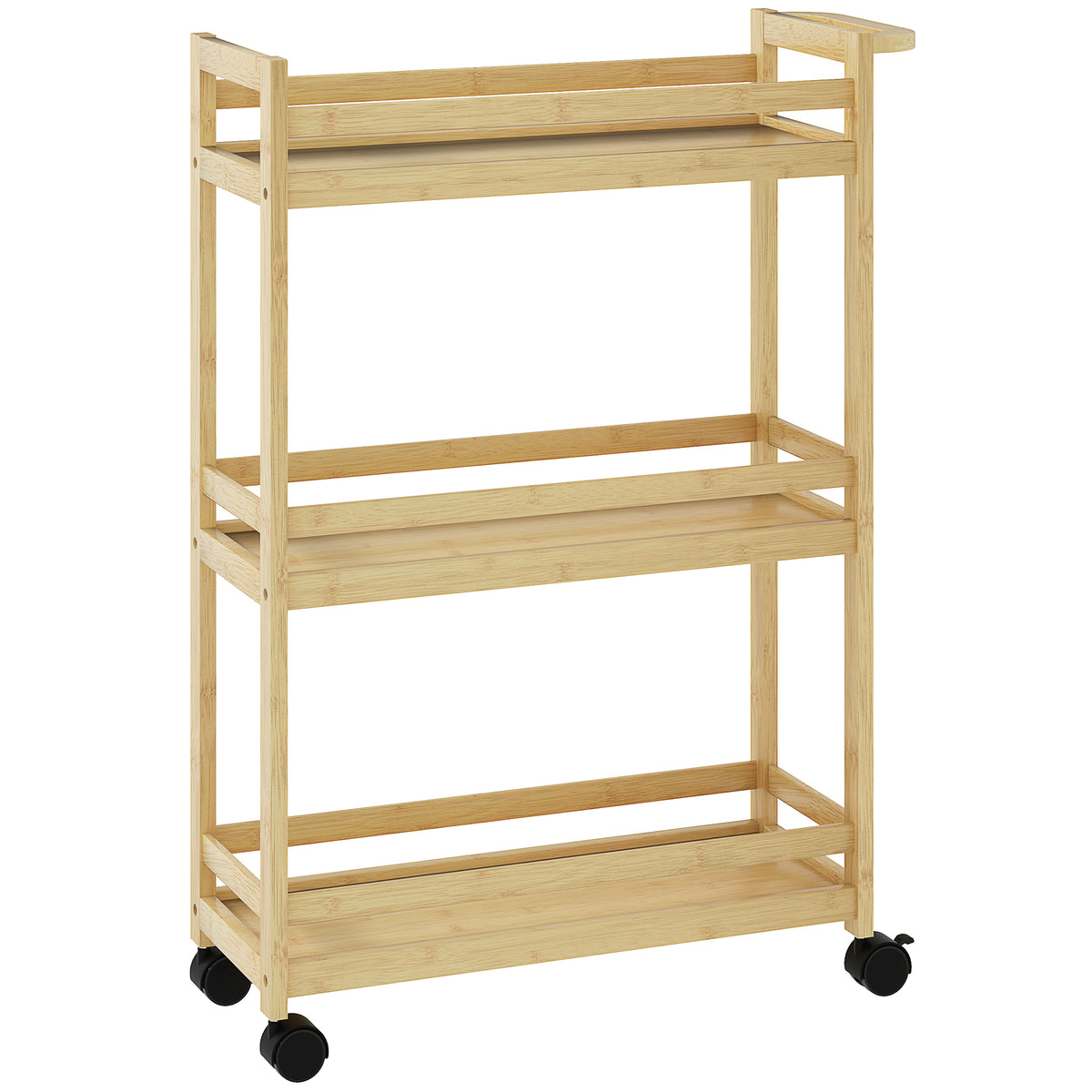 Étagère de rangement de salle de bain en bambou à 3 niveaux avec roulettes pour cuisine, salle de bain, salon - naturel