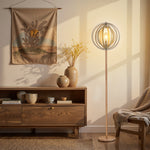 Lampadaire sur Pied Circulaire 40 W Max. Abat-Jour bois naturel clair dim. Ø 38 x 160 cm