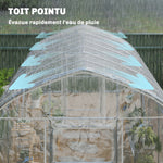 Serre Tunnel de Jardin 12m² Film PO Anti-goutte Acier Galvanisé 25mm Structure Renforcée 2 Portes Battantes Transparent