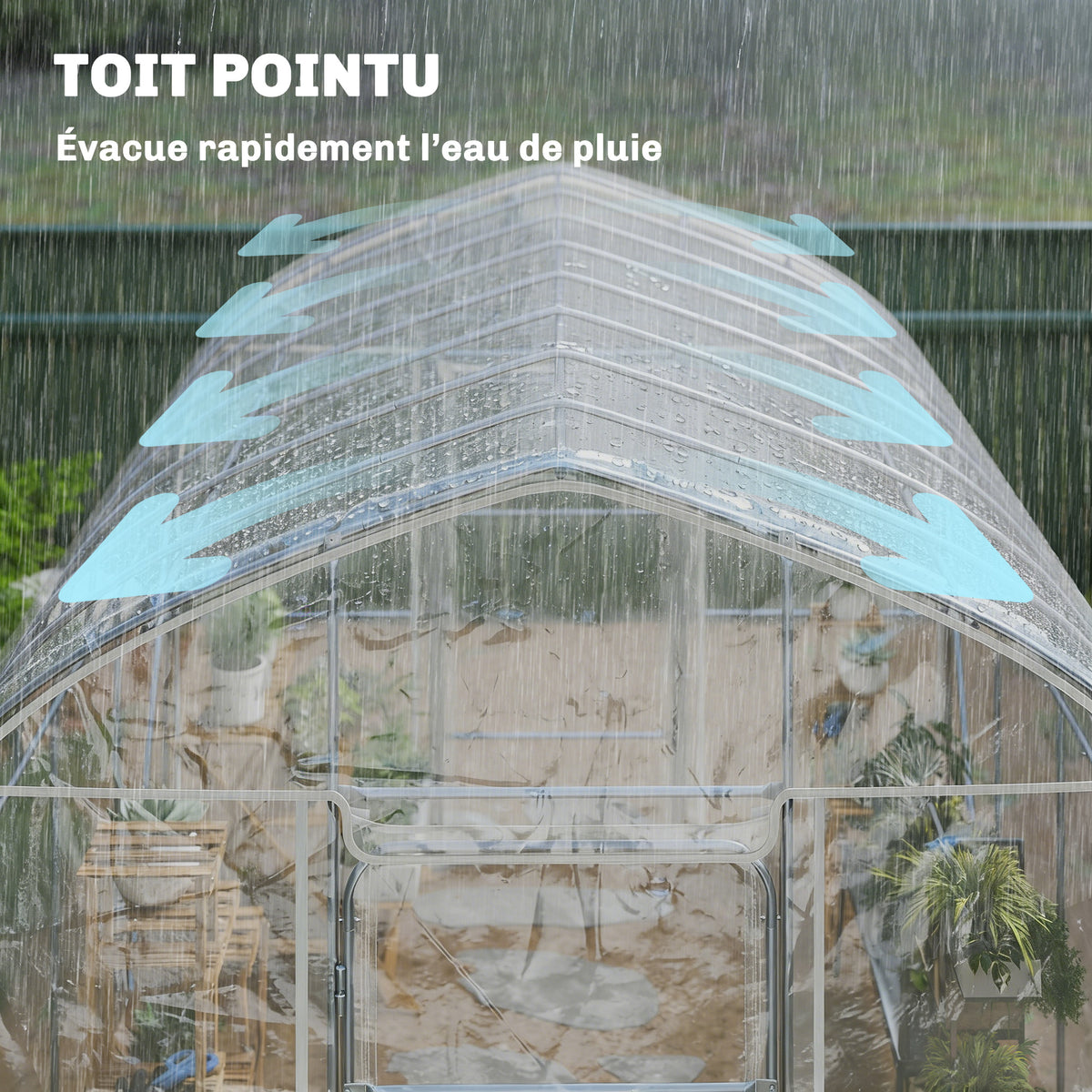 Serre Tunnel de Jardin 12m² Film PO Anti-goutte Acier Galvanisé 25mm Structure Renforcée 2 Portes Battantes Transparent