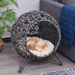 Panier chat lit surélevé chat cosy niche grotte Ø 52 x 58H cm coussin moelleux inclus résine tressée imitation