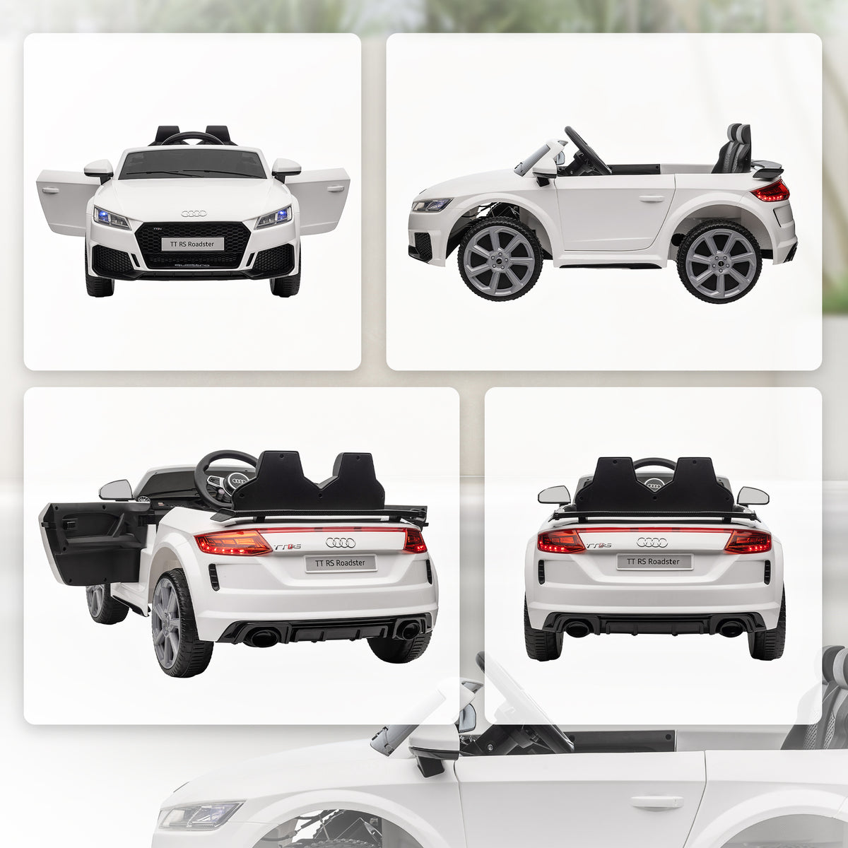 Voiture électrique enfant véhicule électrique enfant Audi TT RS 12 V 30 W V. Max. 3 Km/h télécommande 2,4G Effets sonores + Lumineux Blanc