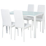 Ensemble table à manger et chaises pour 4 personnes, plateau rectangulaire en verre, pour cuisine salon maison, blanc